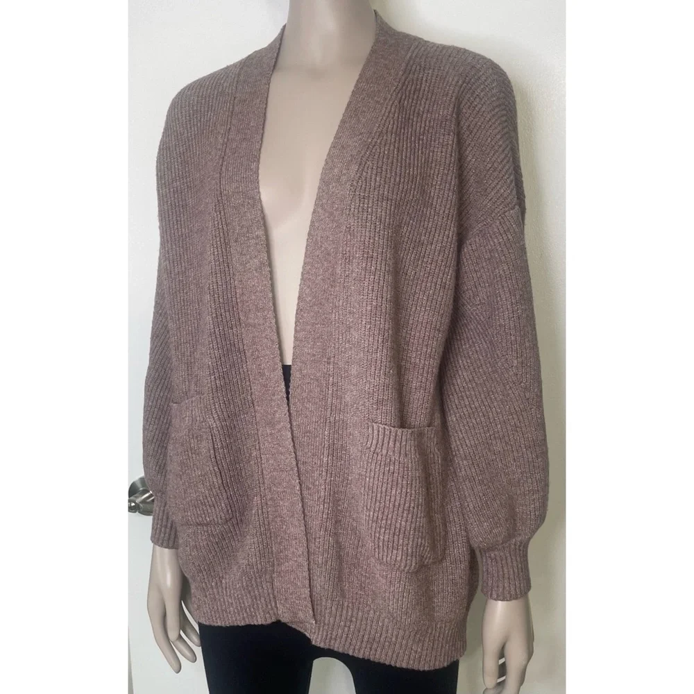 Debut Open Front Ribbed Knit Cardigan